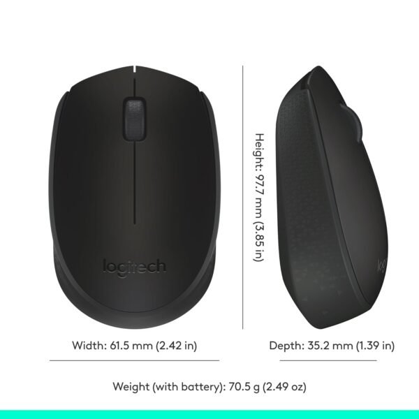 Logitech M170 2. 4GHz Wireless 3-Button Optical Scroll Mouse w/Nano USB Receiver (Black) - Image 2